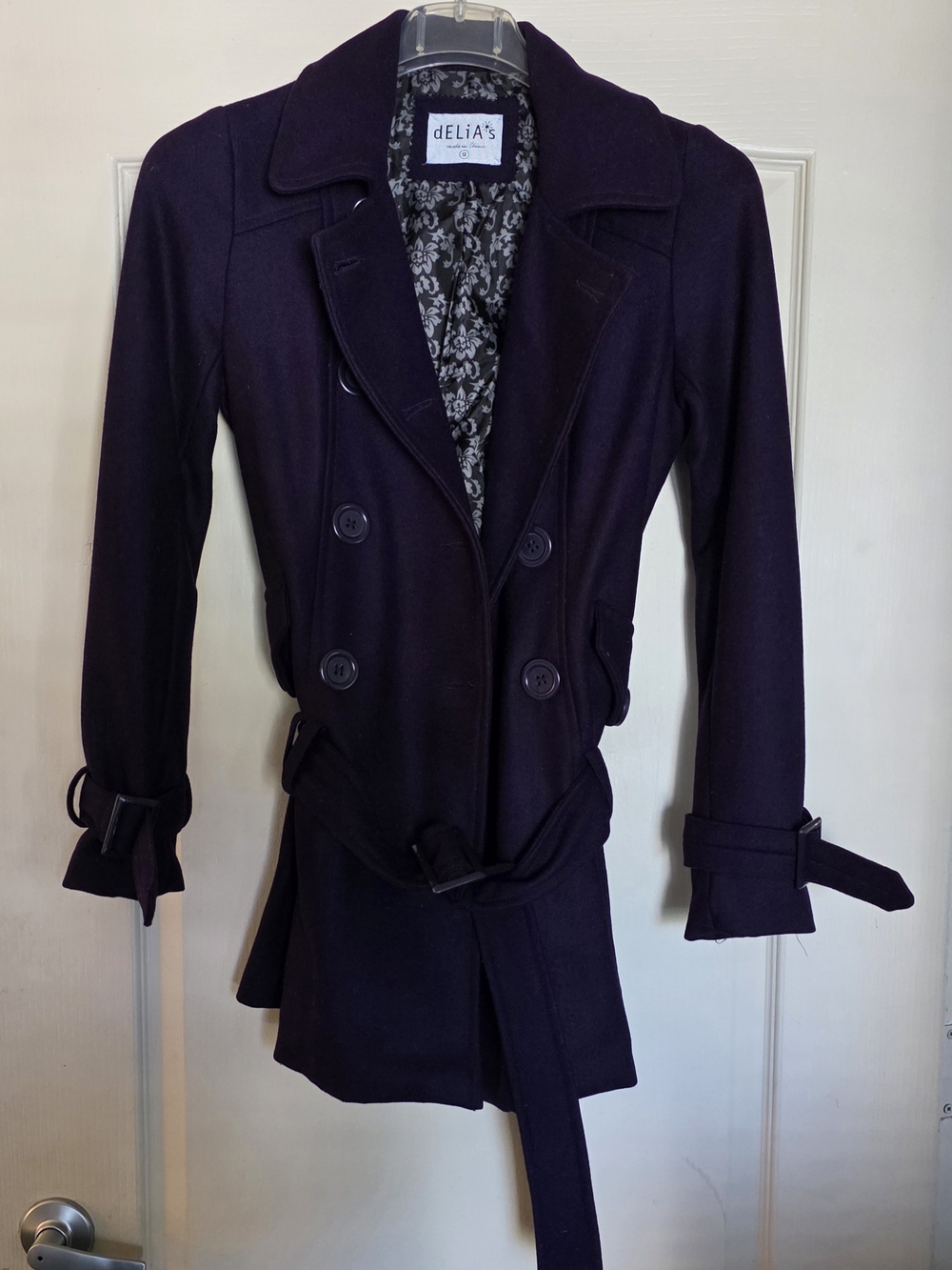dELiA*s Vintage (NWOT) Y2K 60% Wool Blend Patterned Pea Coat |Size S